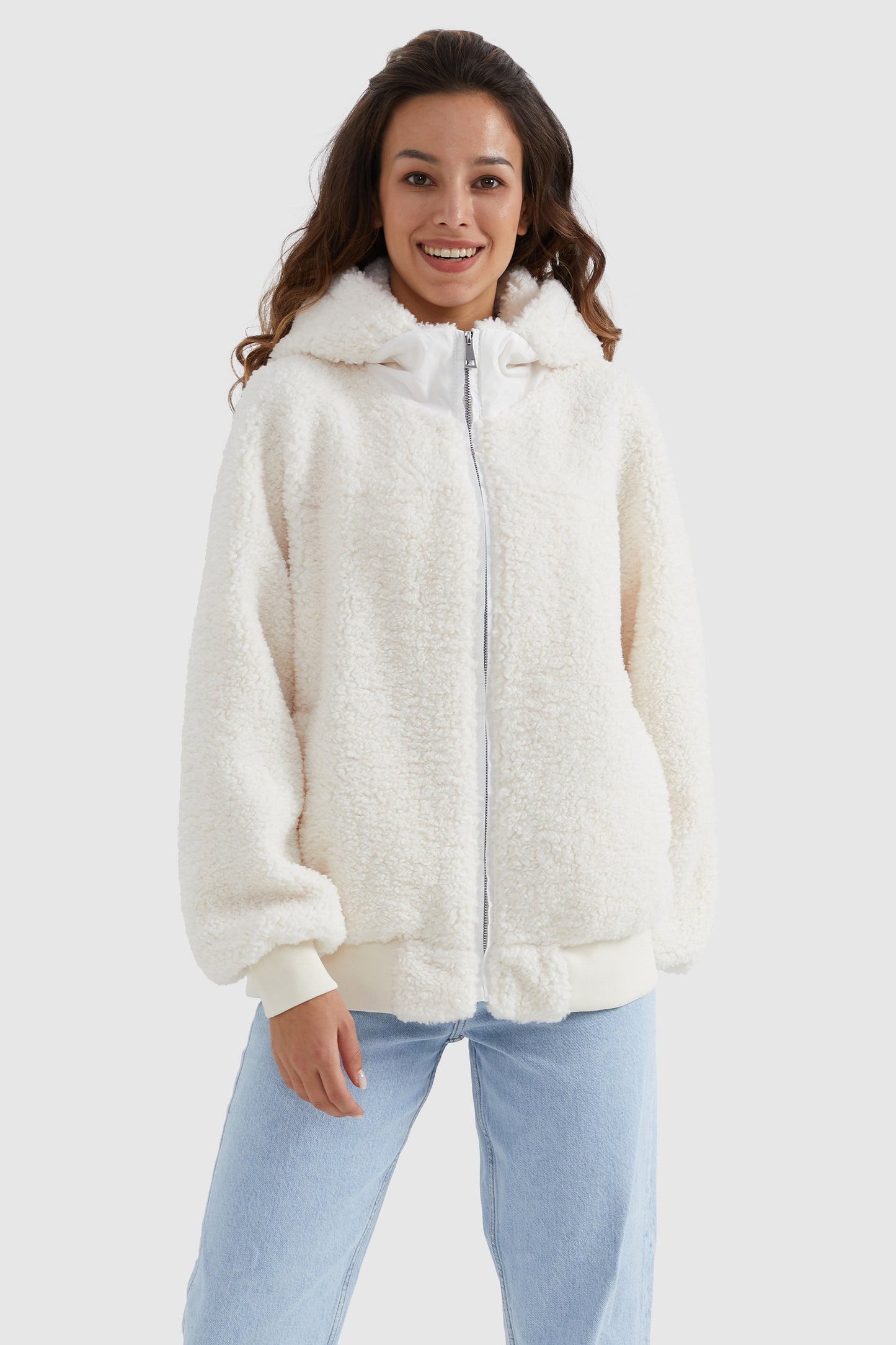 Full-Zip Oversized Sherpa Fleece Jacket