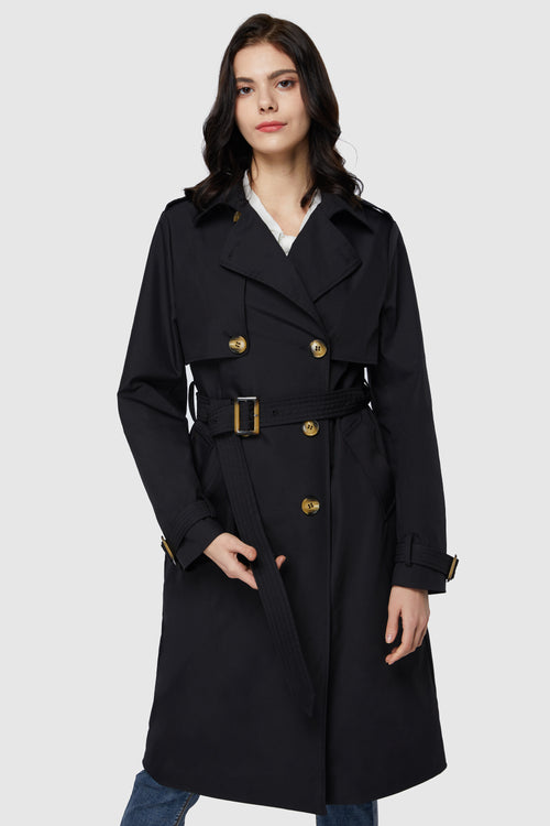 3/4 Length Belted Double-Breasted Trench Coat