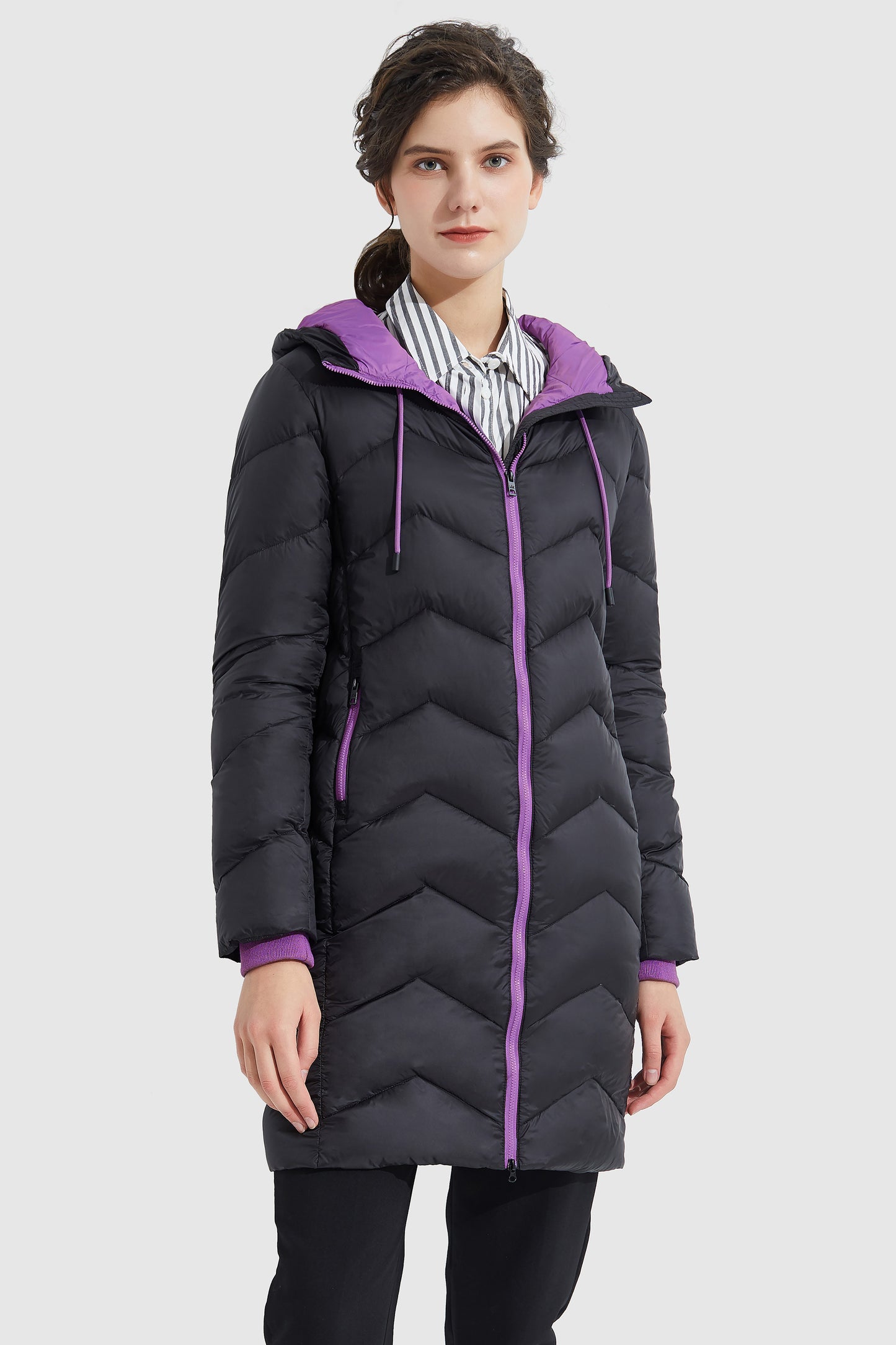 Contrast Color Hooded Down Coat