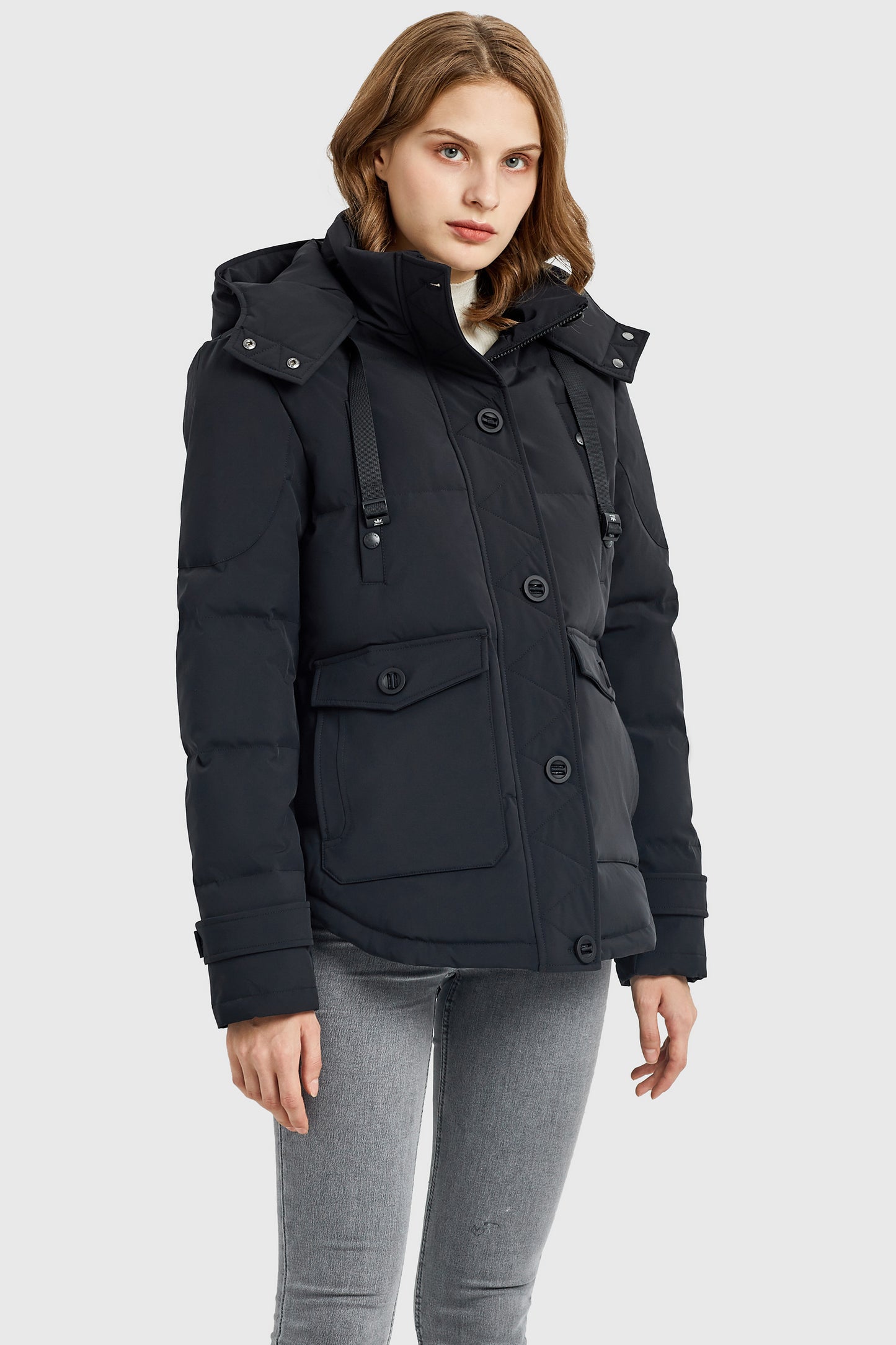 Hooded Down Jacket with Pockets