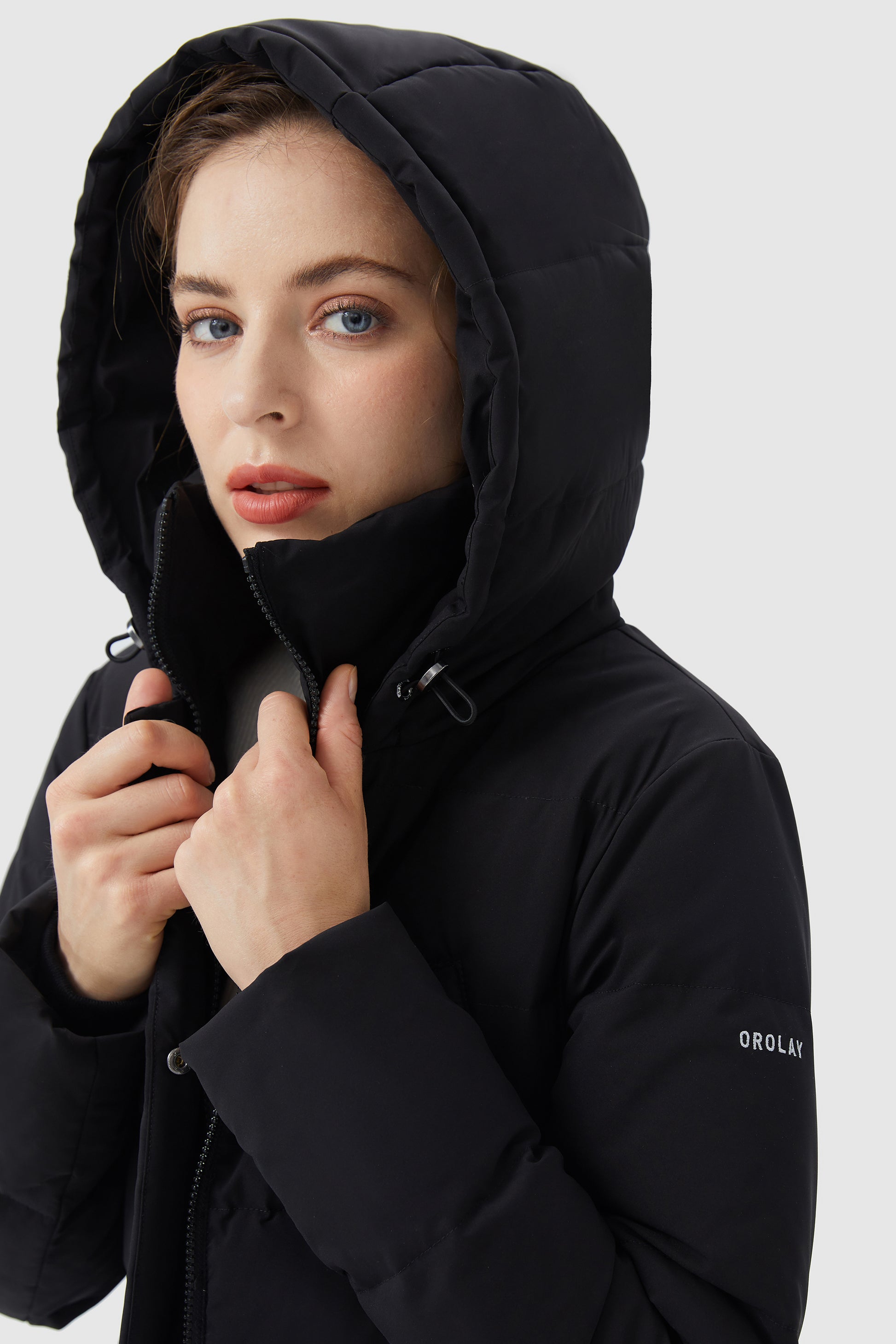 Women Black Down Jacket Stand Collar Fashion Waterproof Duck Down