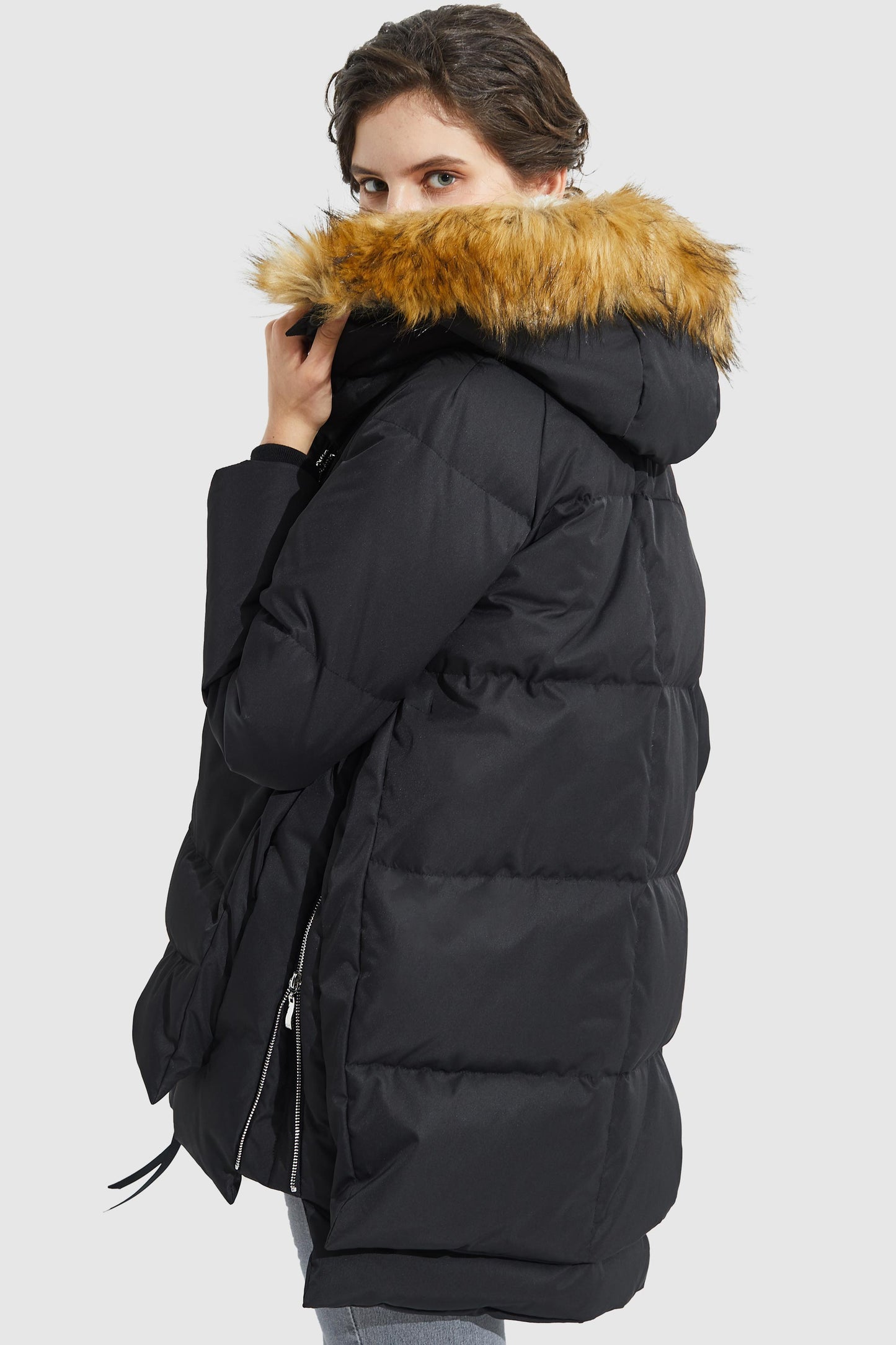 092 Universe Classics Zip front Thickened Down Jacket with Faux Fur Hood