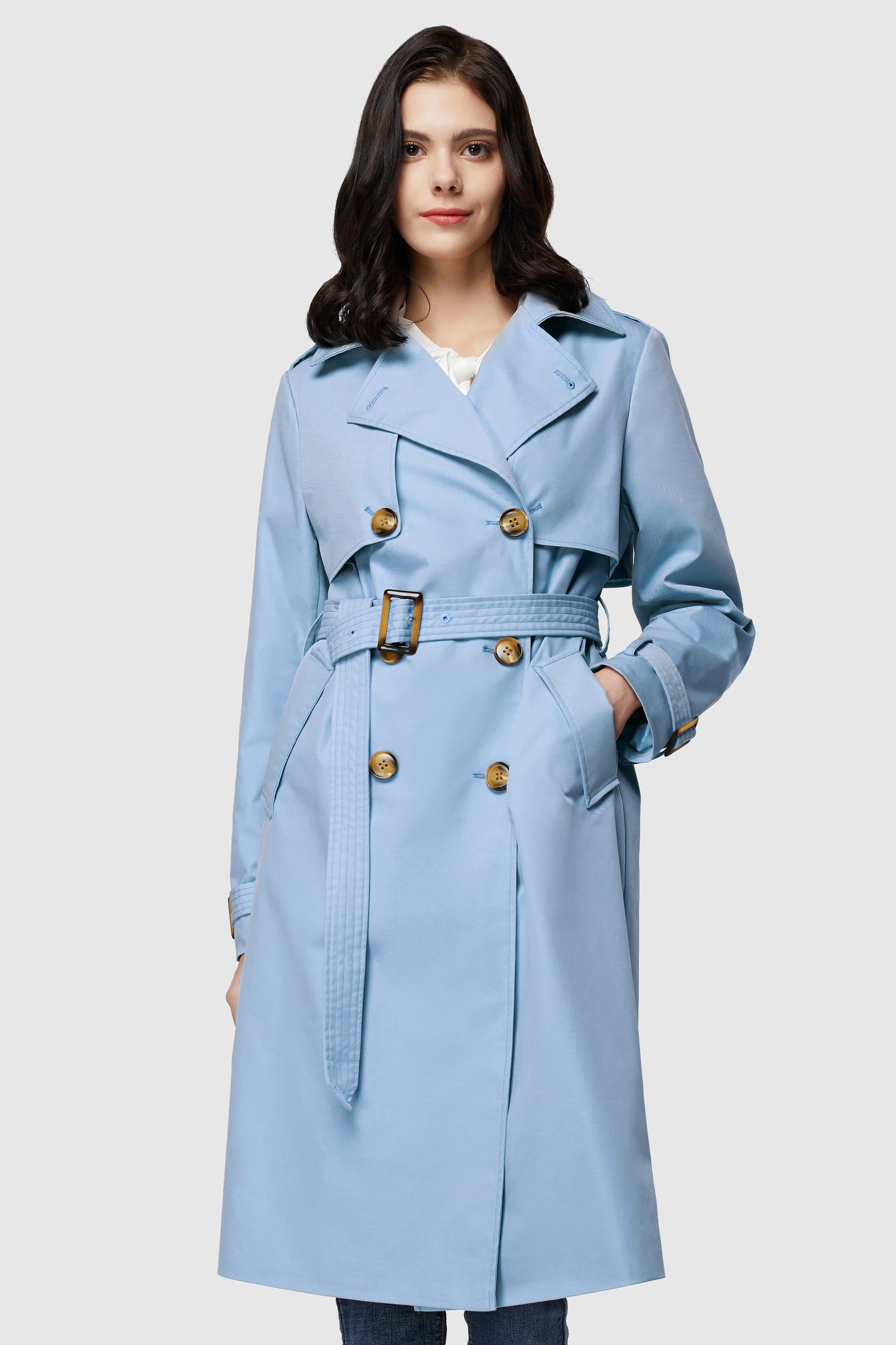 Orolay Women's 3/4 Length Belted Double-Breasted Trench Coat