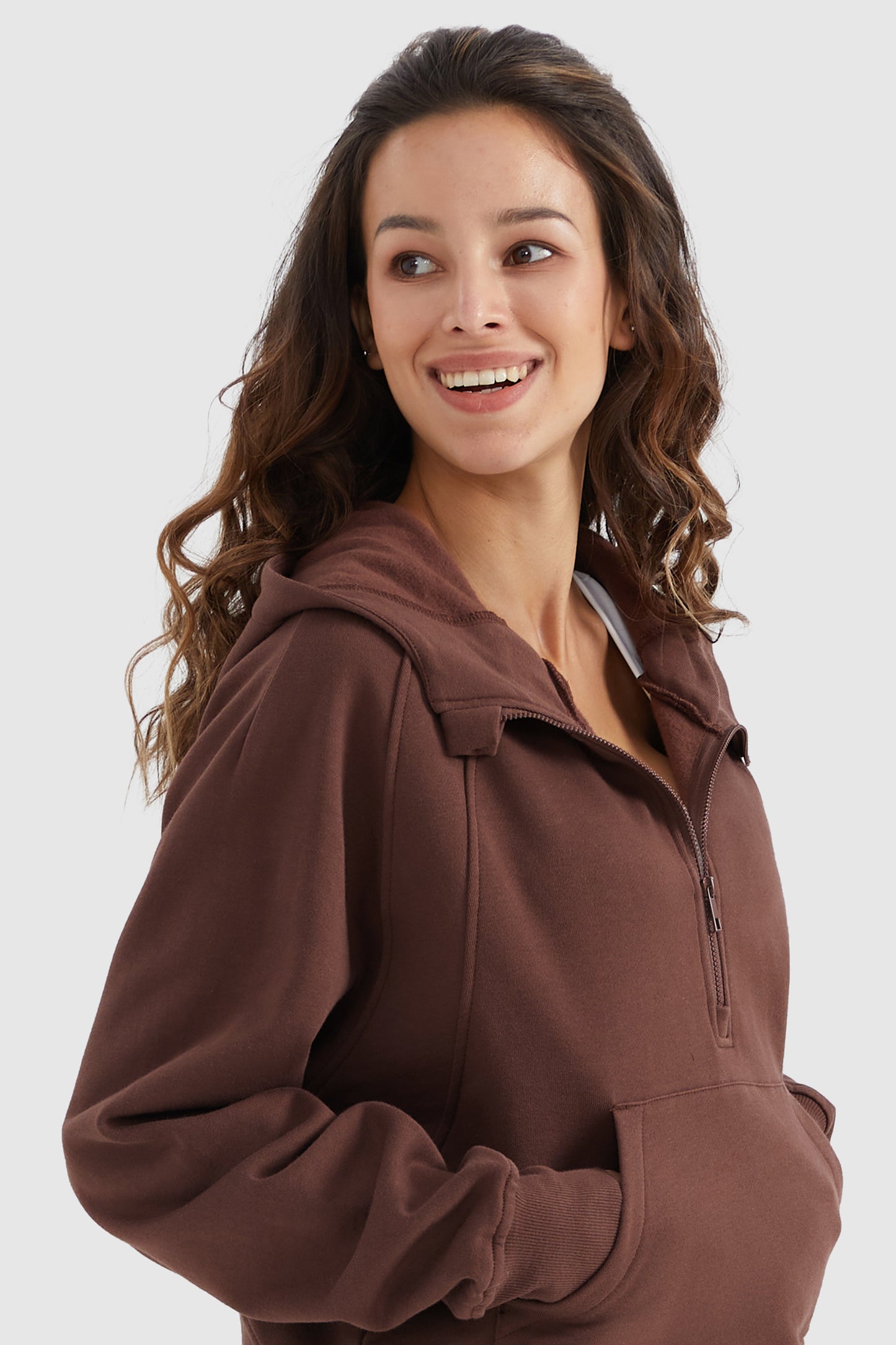 Half-Zip Kangaroo Pocket Cropped Sweatshirt
