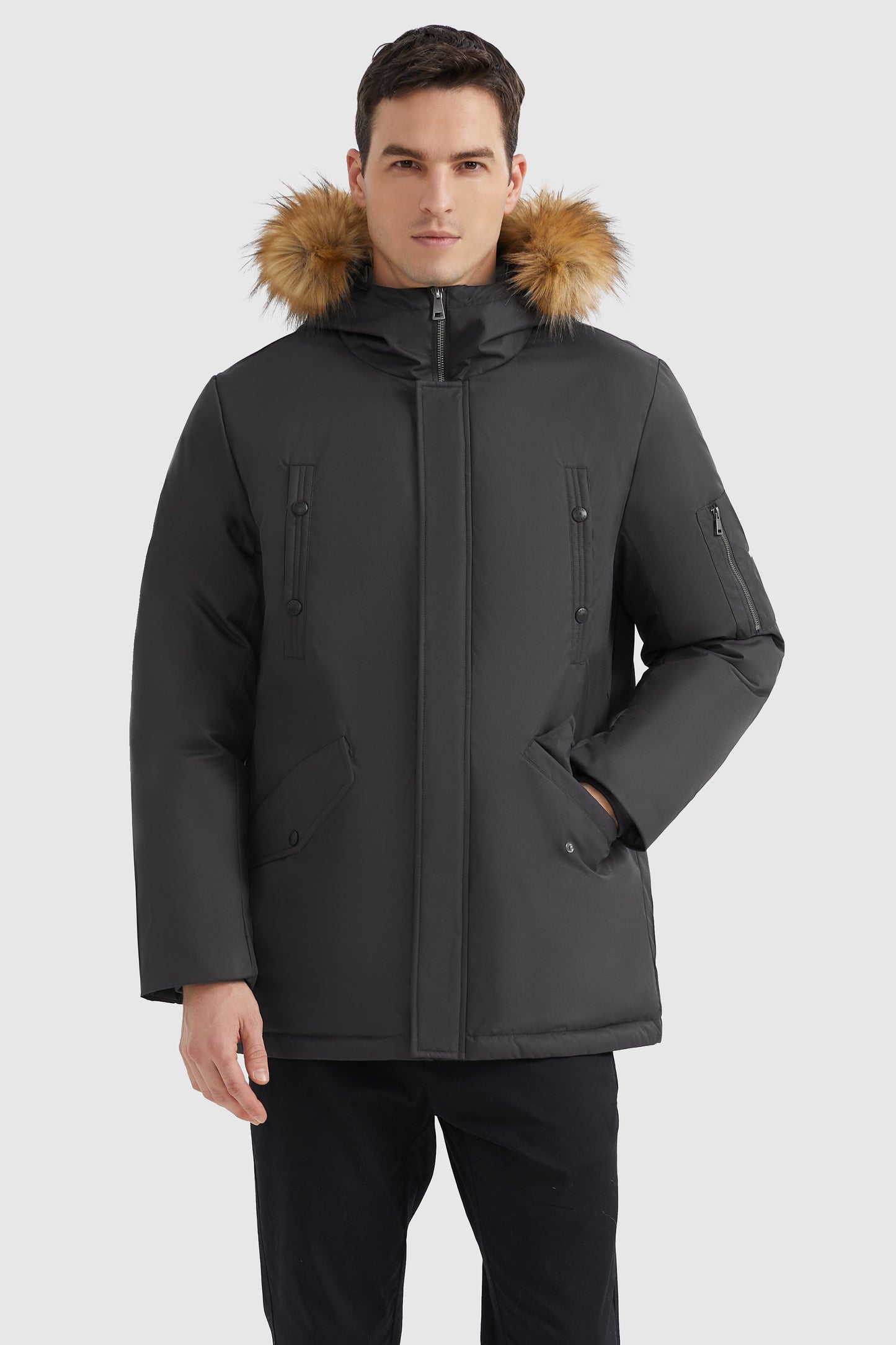 Water-Resistant Down Coat with Faux Fur Hood