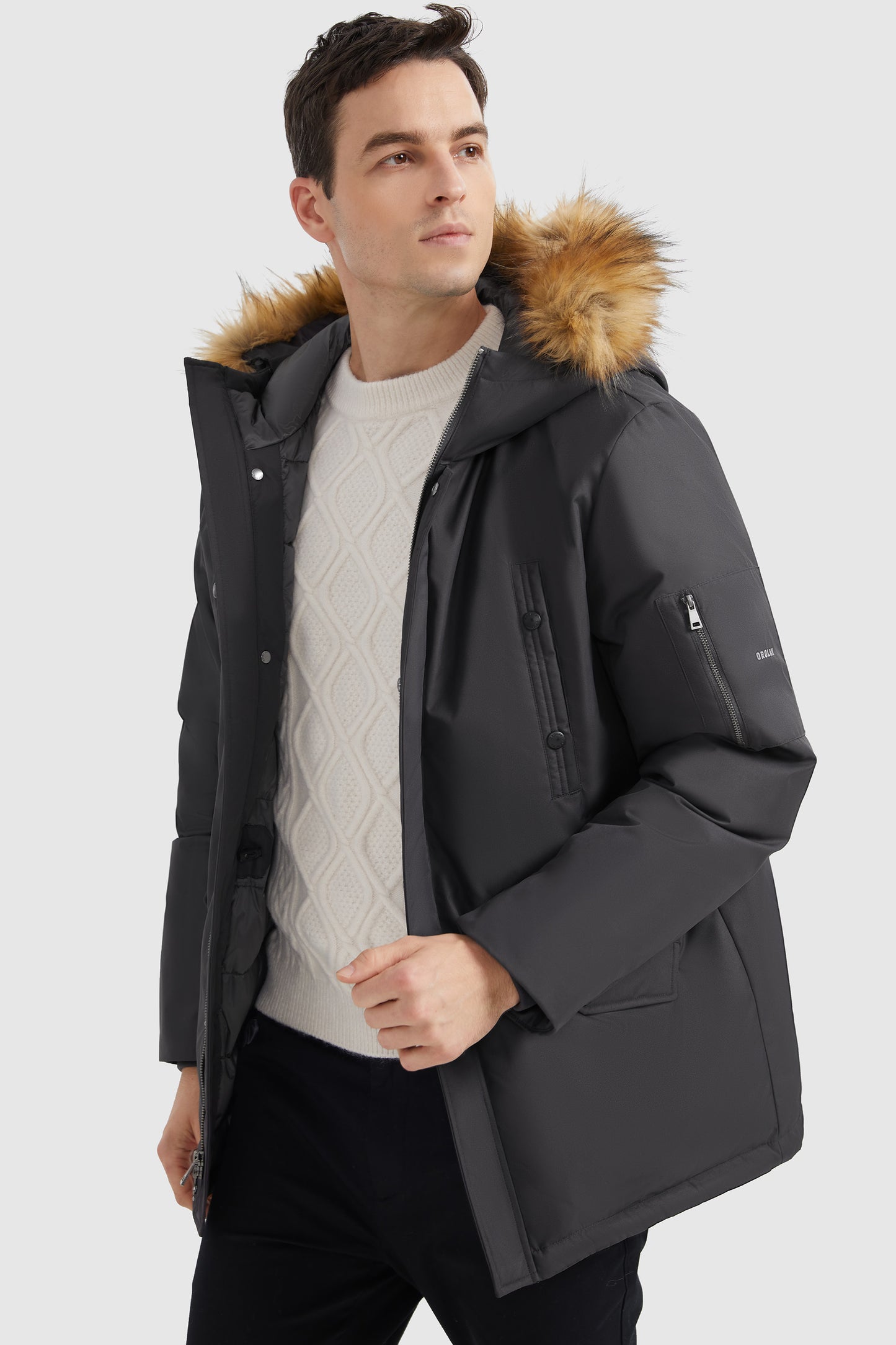 Water-Resistant Down Coat with Faux Fur Hood