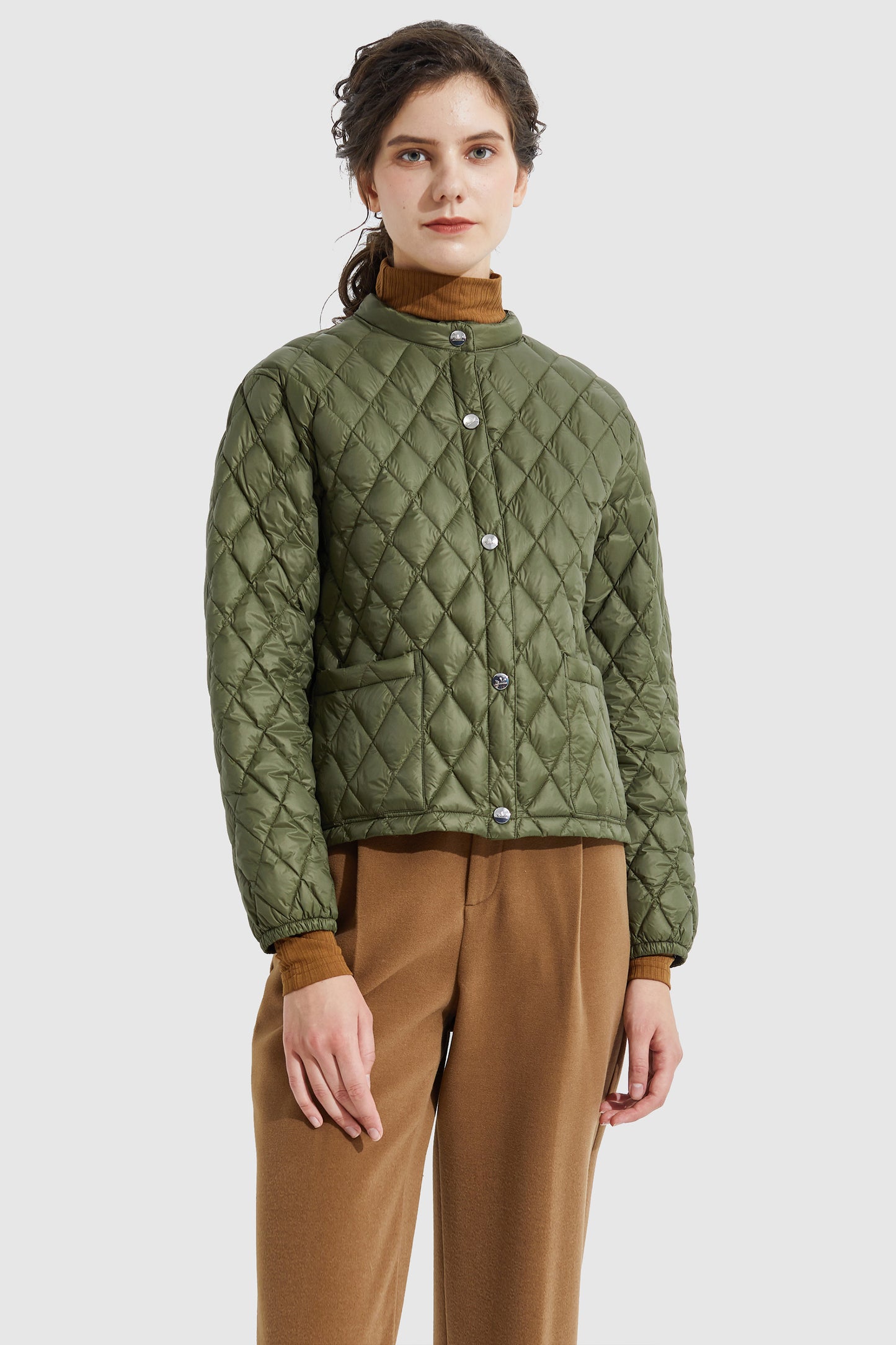 Short Diamond Quilted Down Coat