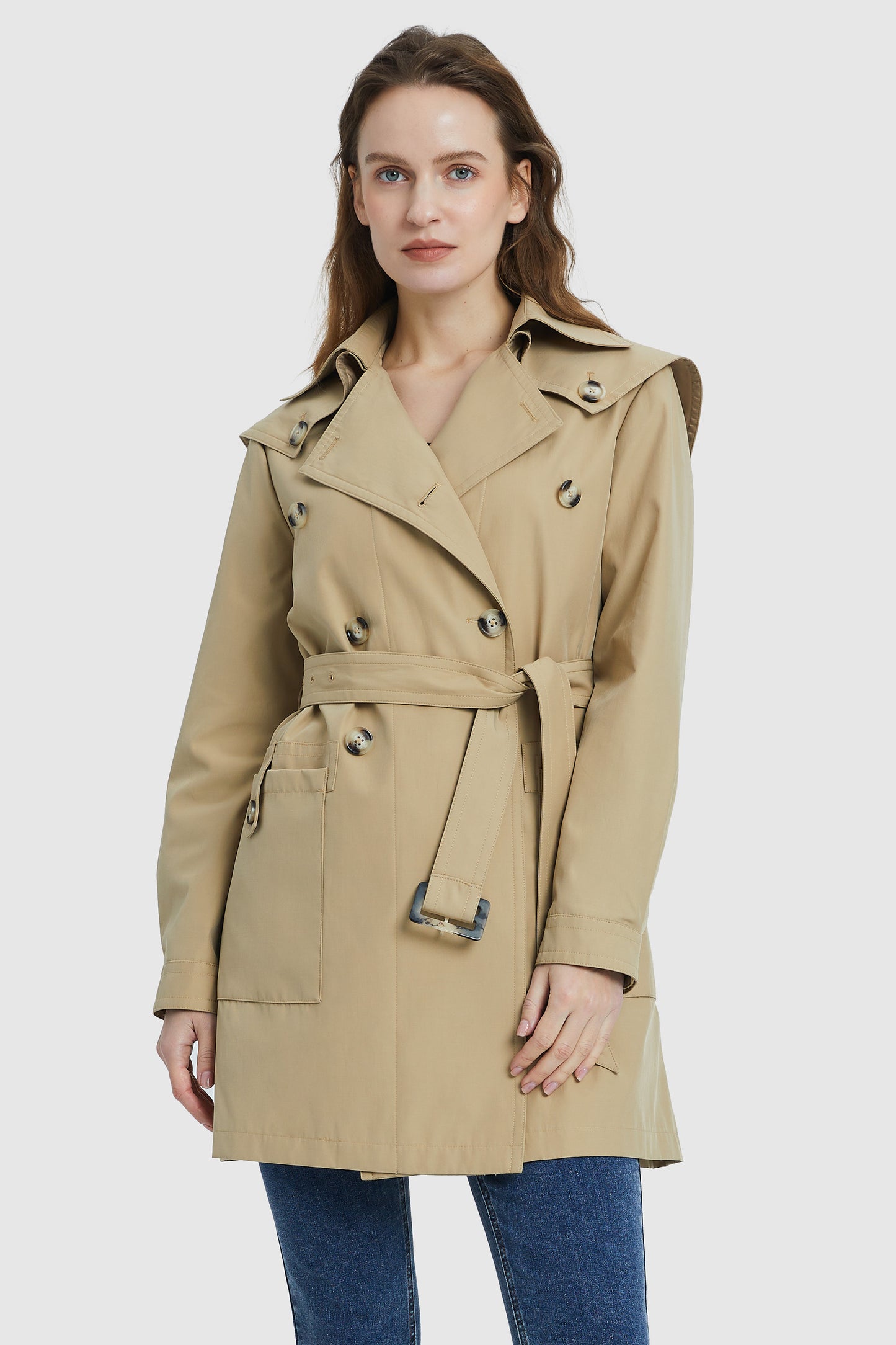 Double Breasted Notched Lapel Trench Coat