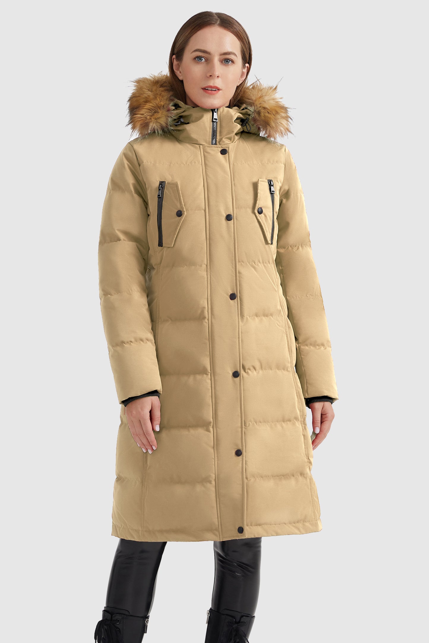 Windproof Puffer Fur Hooded Down Coat