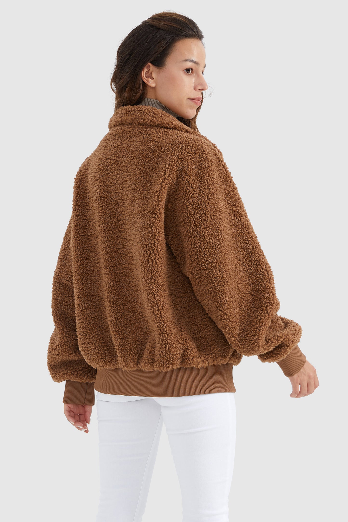 Oversized Snap Button Fleece Sherpa Coat