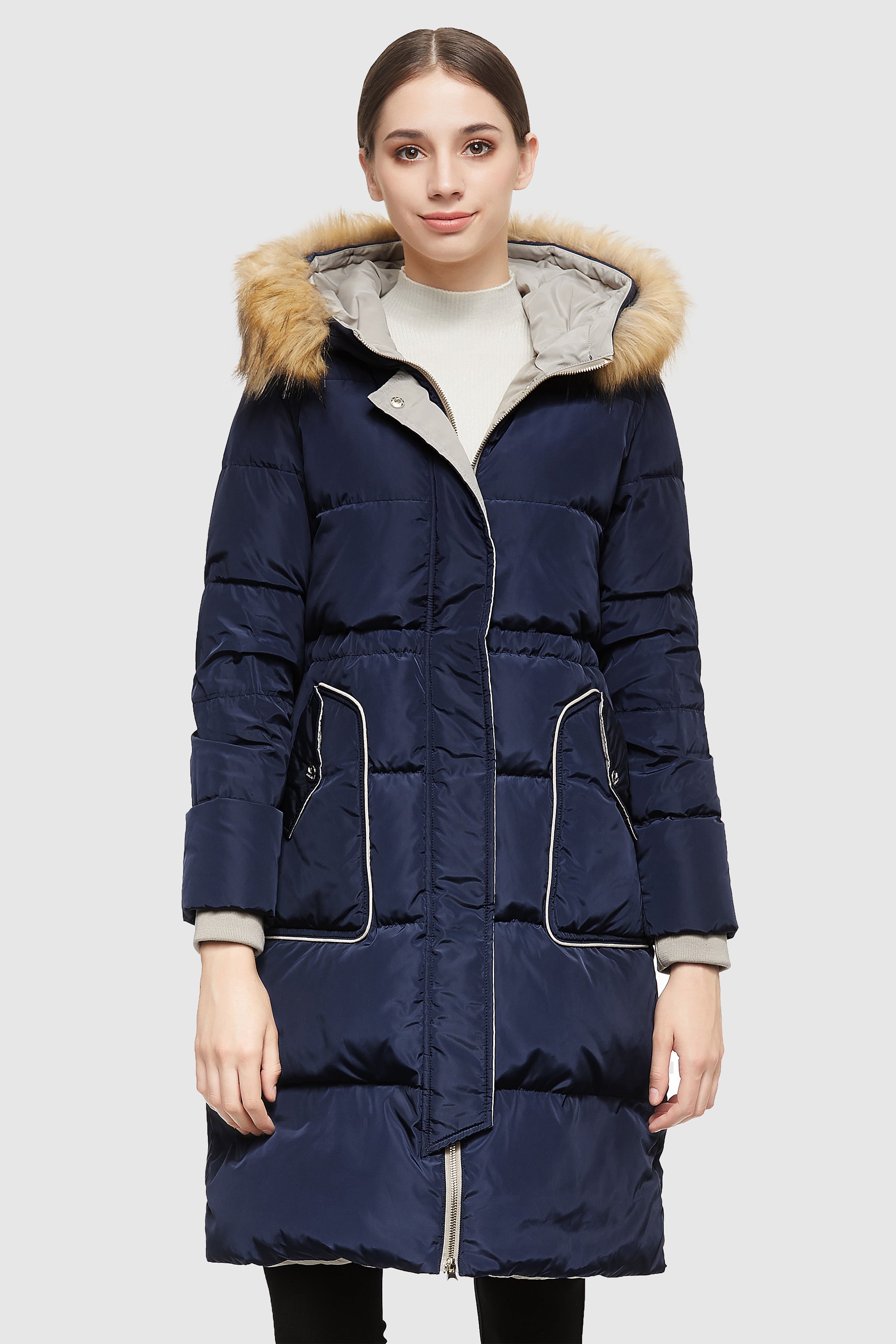 Casual Mid Length Down Coat with Hood