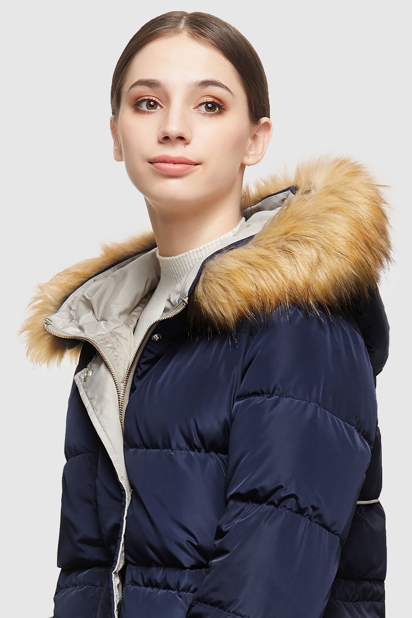 Casual Mid Length Down Coat with Hood
