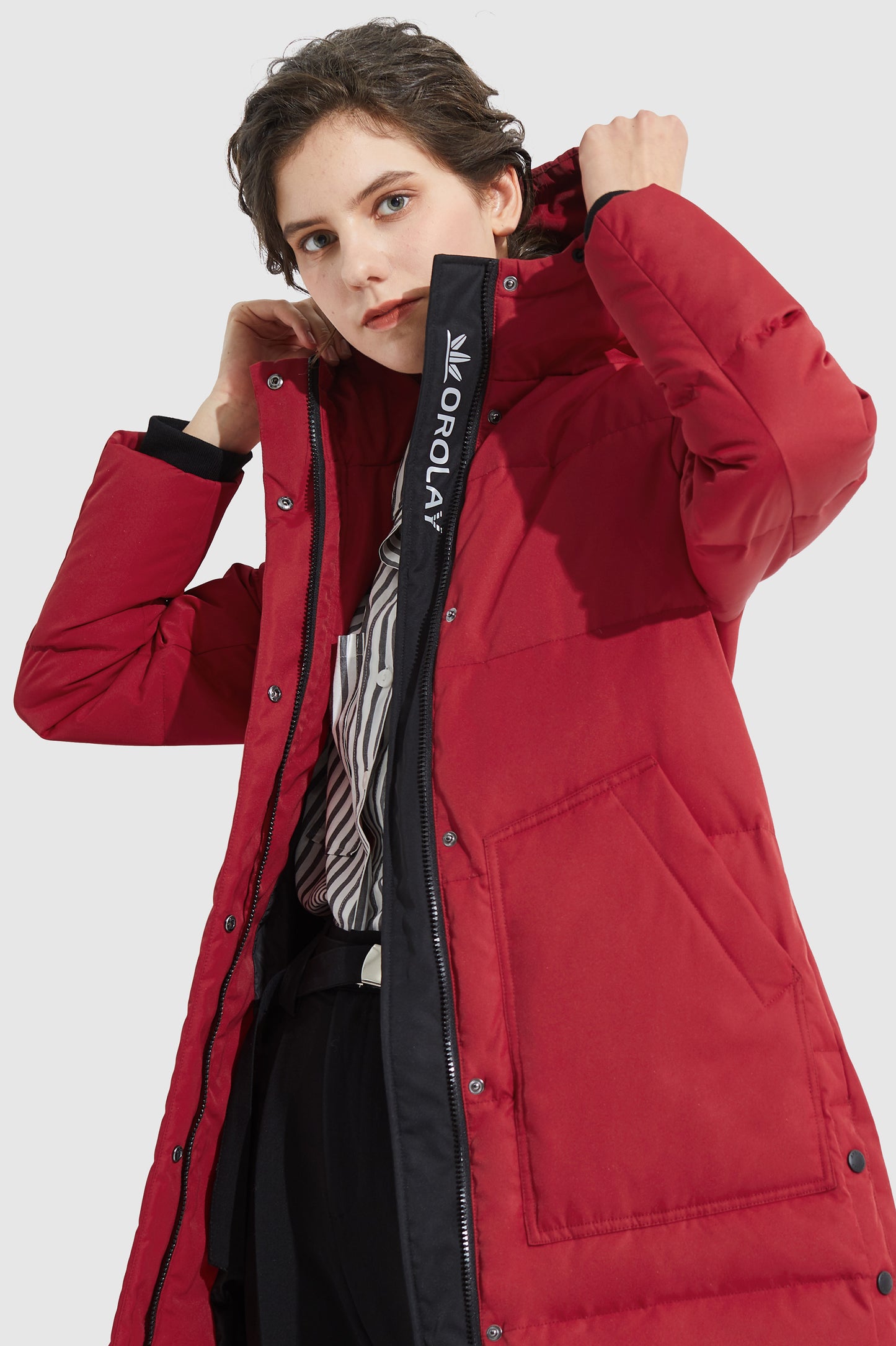 Winter Long Double Snap Hooded Down Jacket