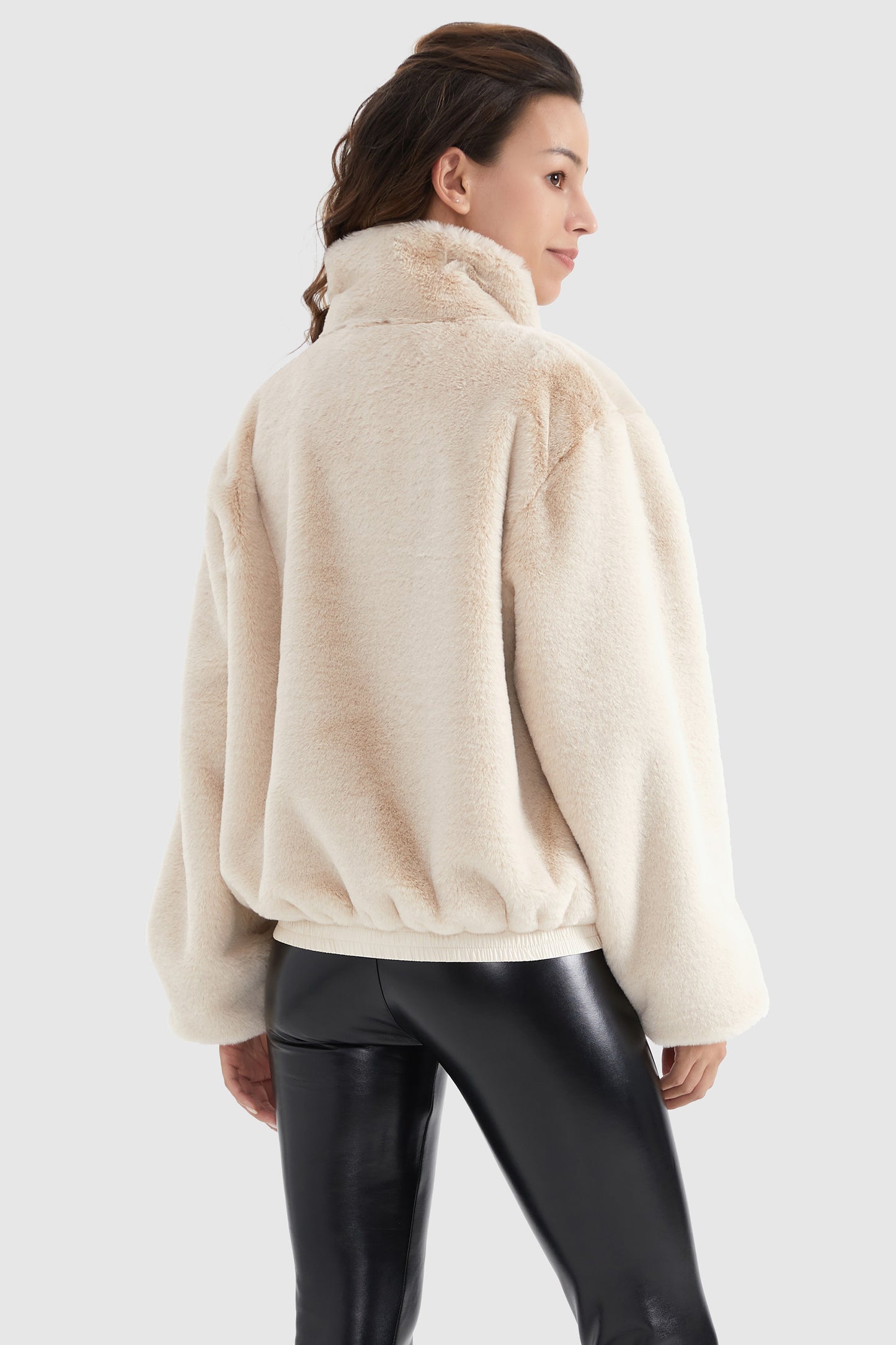Zip Up Solid Faux Fur Winter Fuzzy Coat