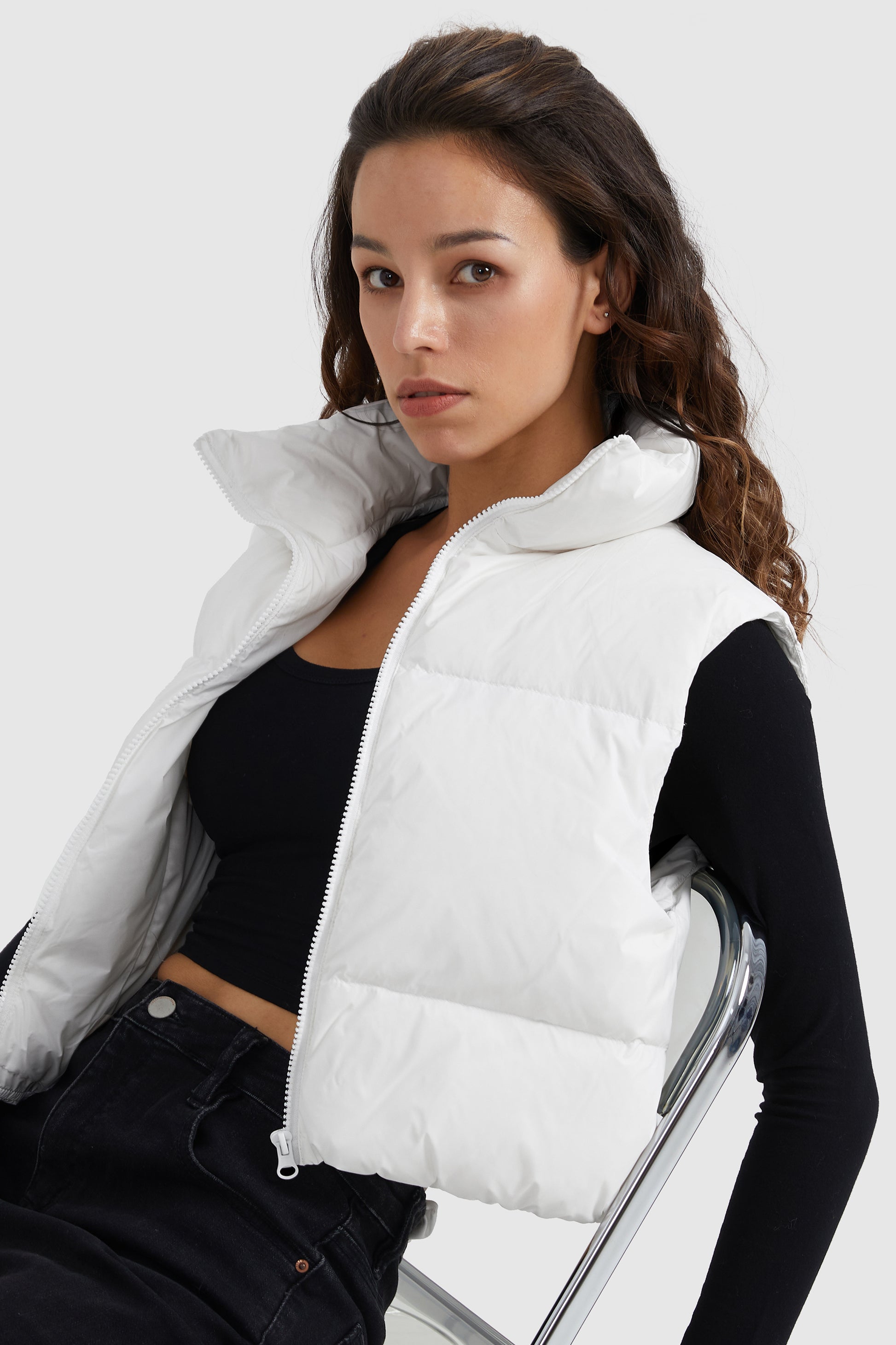 Oroaly Cropped Puffer Down Vest Blue Glass / L
